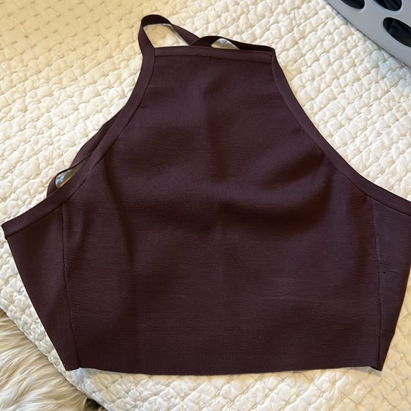 NWT! Olivaceous Knit Criss Cross Tie Back Halter Top in Chocolate Brown - L - Picture 3 of 4